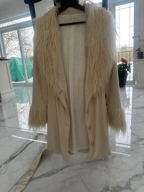 For Love & Lemons Cream Faux Fur Trim Coat